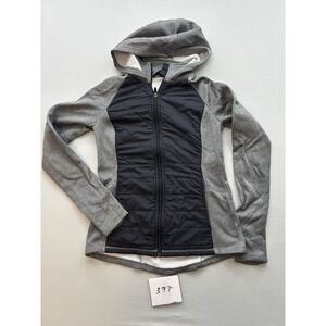 FILA SPORT Womens Gray Black Quilted Hooded Full Zip Activewear Jacket Size S